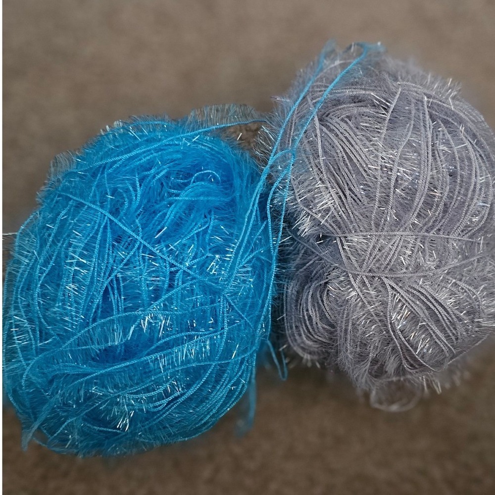Eyelash Yarn Bundle Turquoise Blue Grey Fuzzy Textured‎ Novelty Knitting Crochet